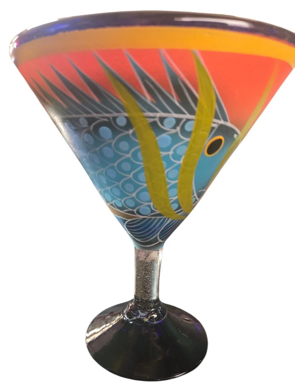 2 Hand-Painted Fish Martini Glass - Yellow & Orange